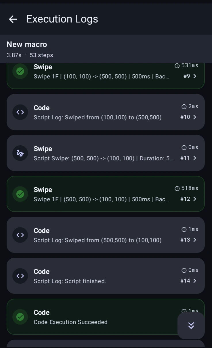 Execution logs with per-step timings