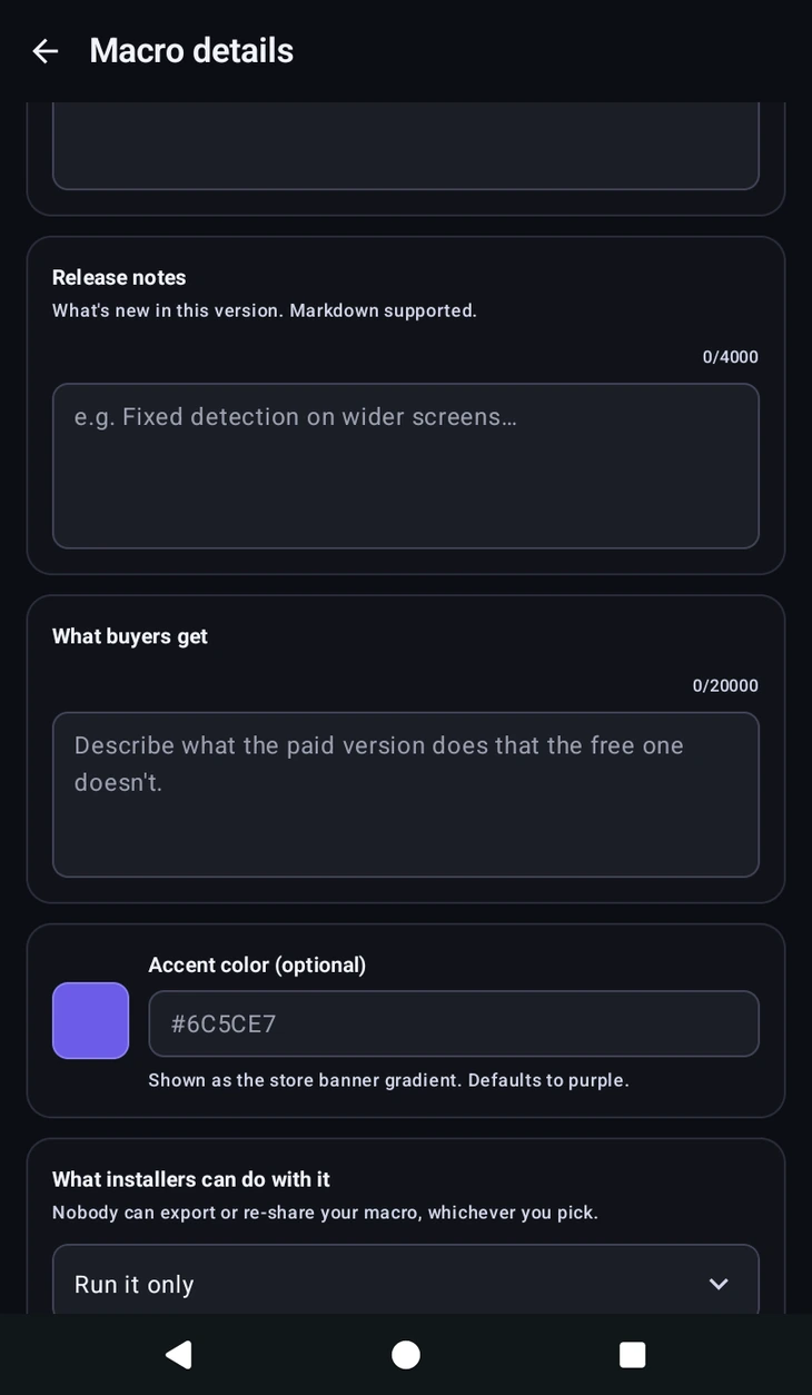 Release notes, What buyers get, Accent colour and Source access