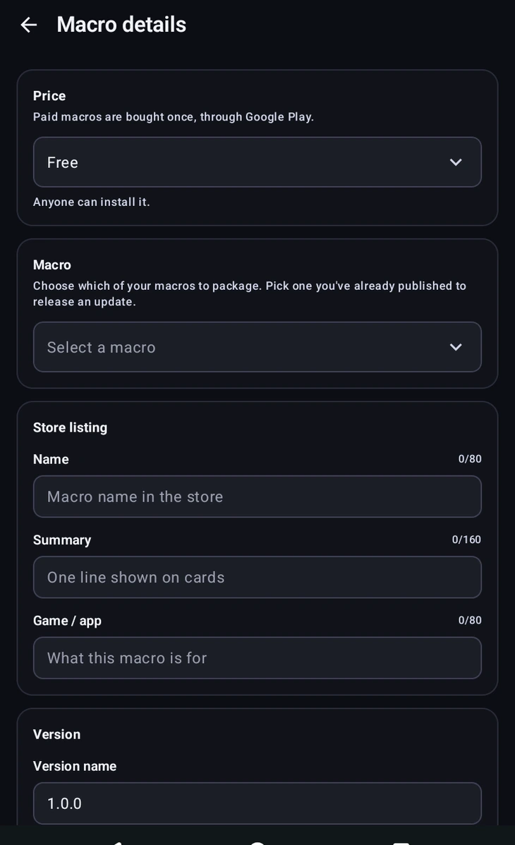 The Macro details submission form