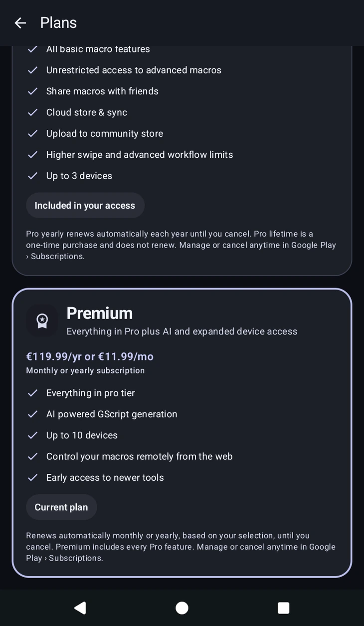 The Premium tier