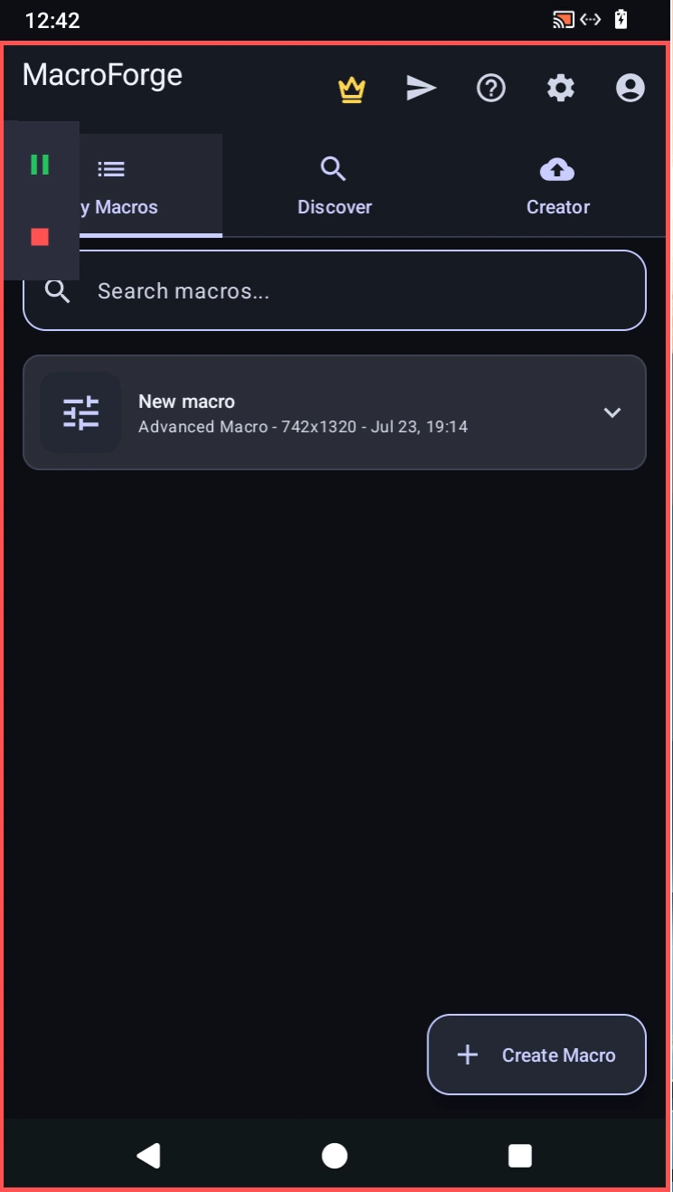 Record mode running with the red border and controls