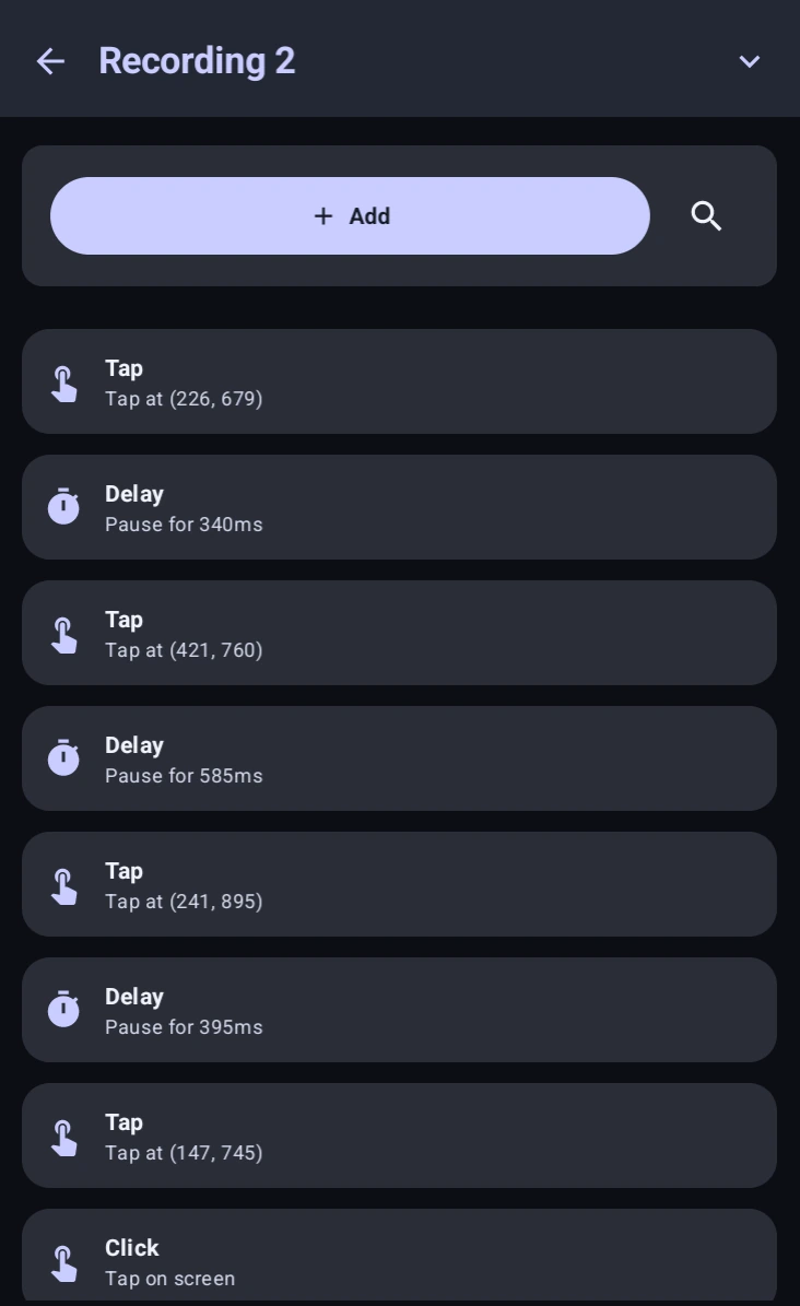 The step list of a saved recording