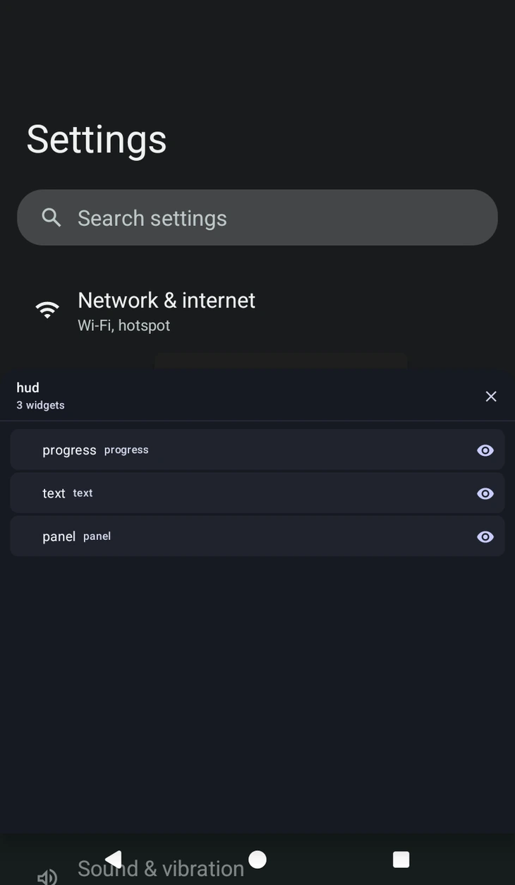 The Layers panel listing every widget in the scene
