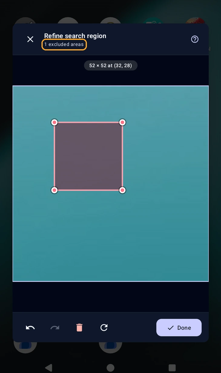 Cutting an area out of a search region