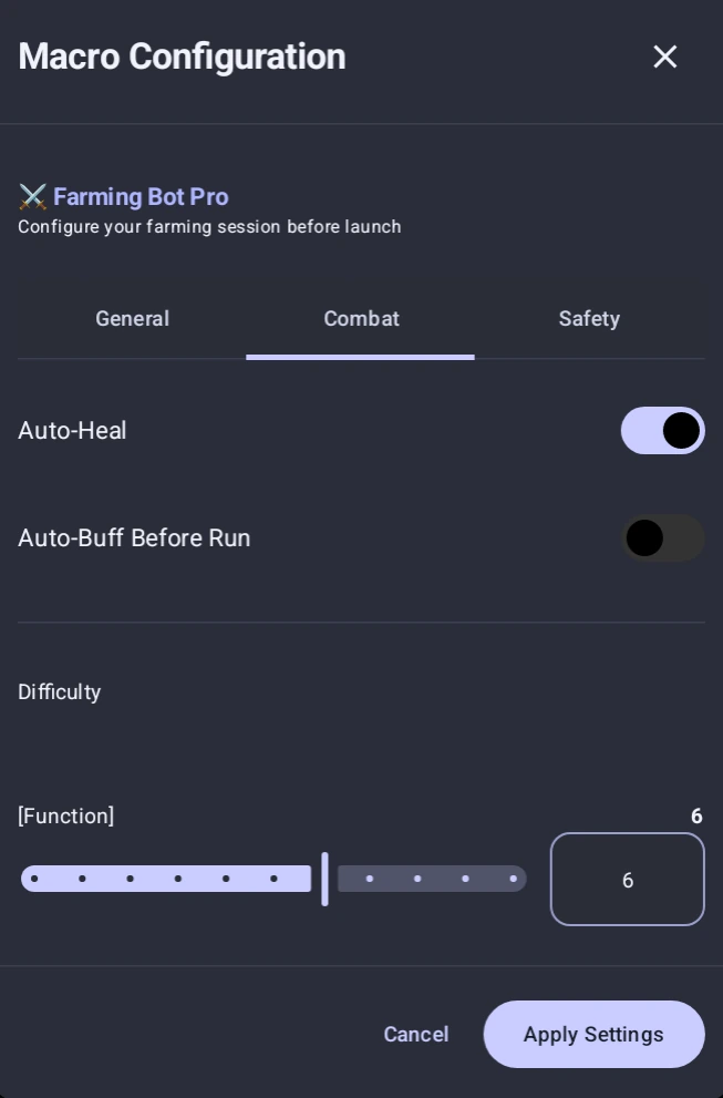 Setting Builder menu example