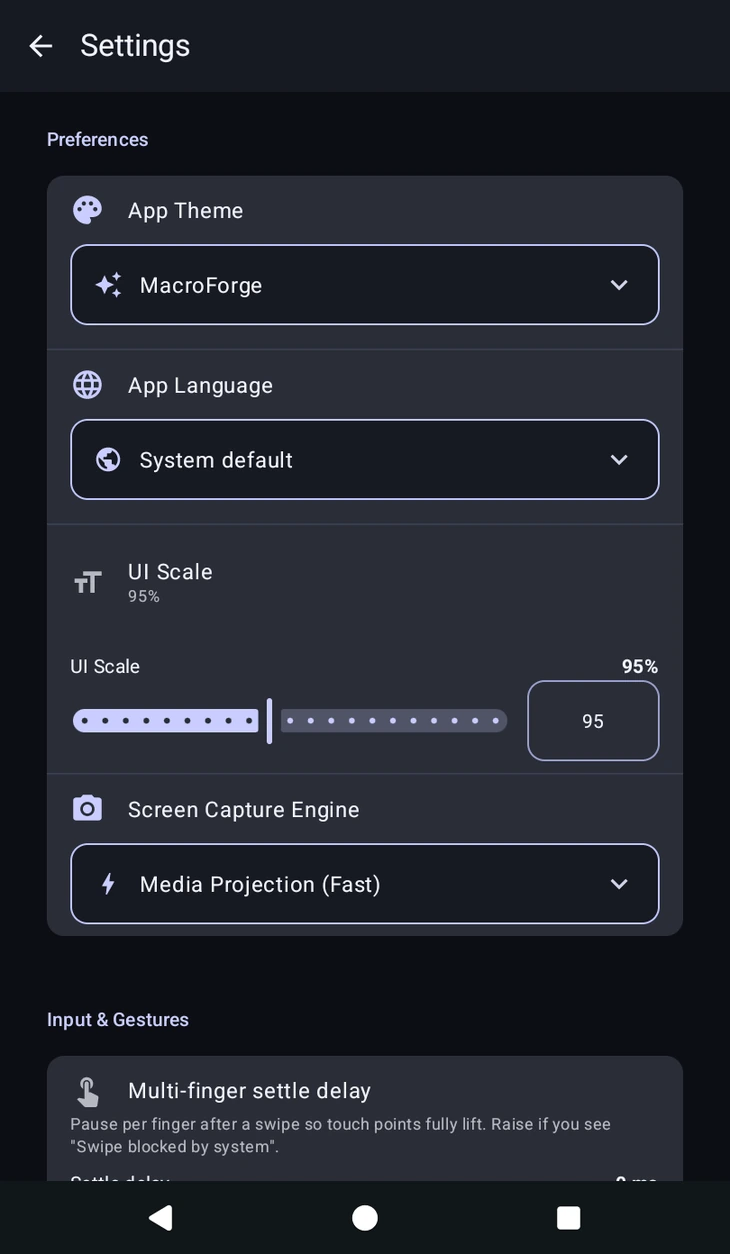 The Preferences section of Settings