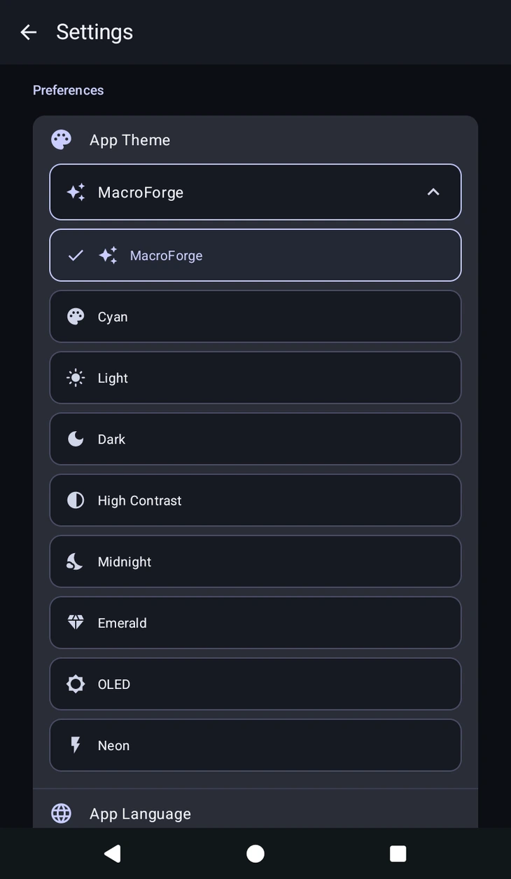 The nine app themes