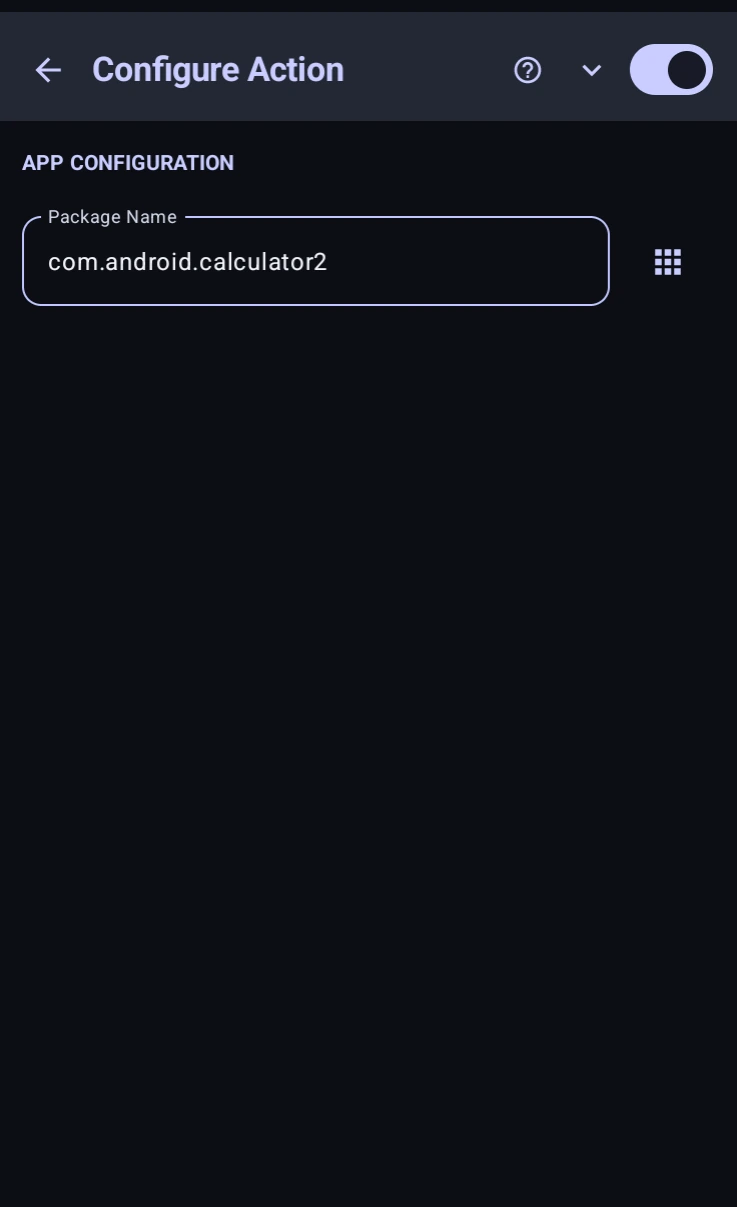Open App configuration with a package name